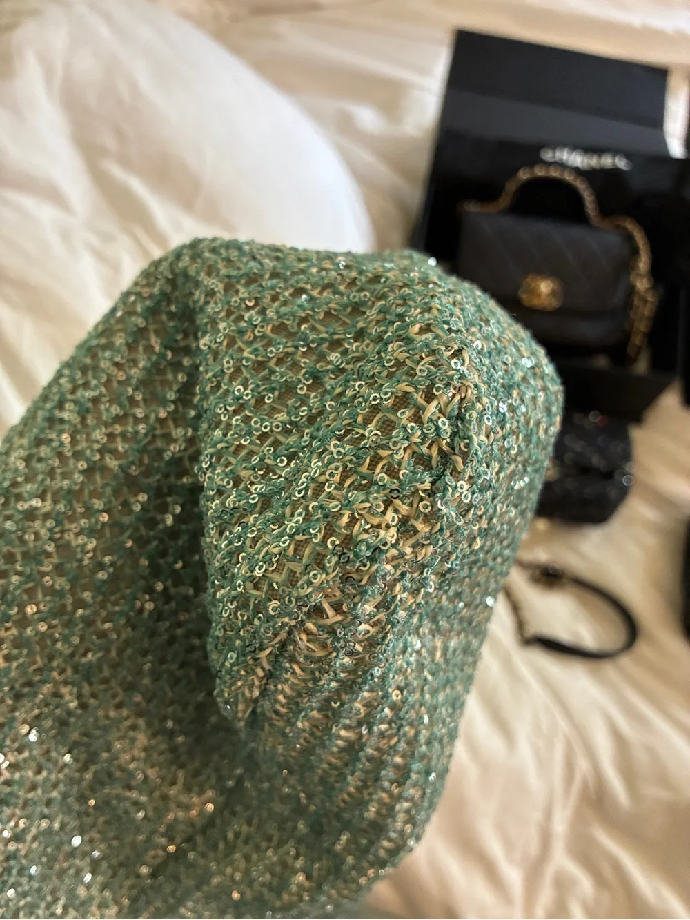 Miu Miu Teal Knit Tote with Matching Teal Pouch